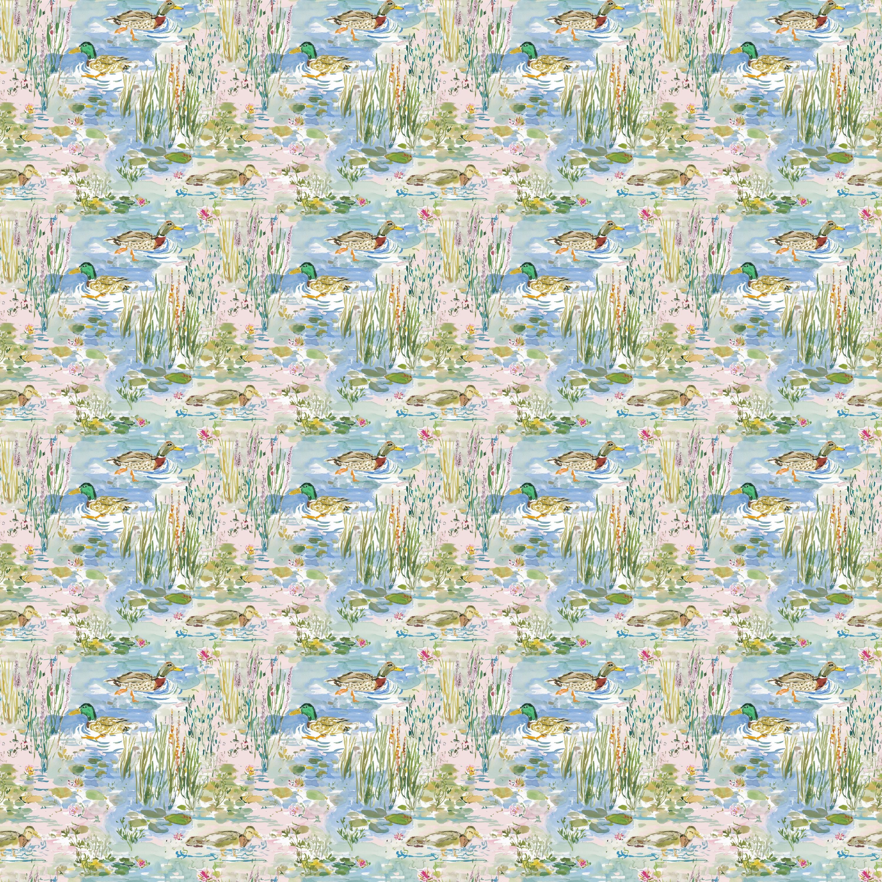 Watercolor Ducks & Pond Cotton fabric- Continuous cuts- 100% Cotton-