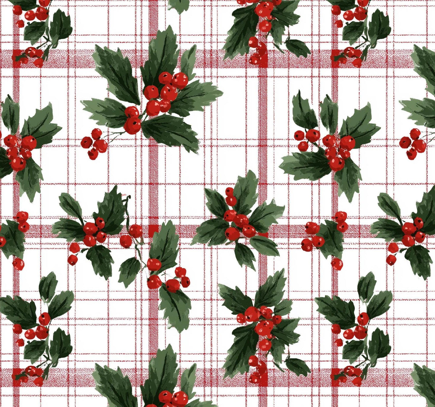 Holly & Plaid Cotton fabric- continuous cuts- - fast shipping! Drewie Pie Fabrics