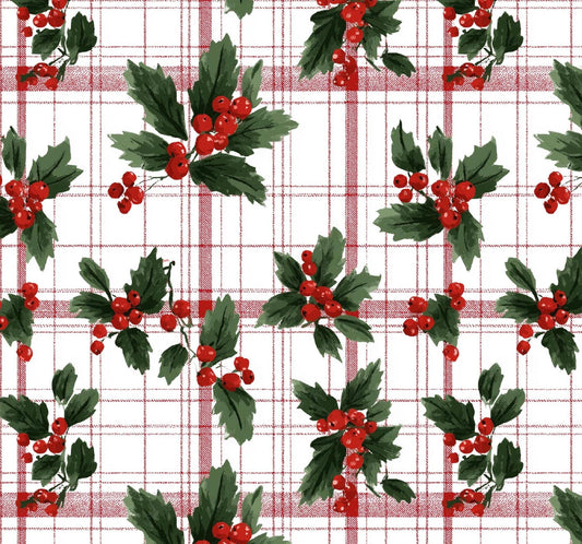 Holly & Plaid Cotton fabric- continuous cuts- - fast shipping! Drewie Pie Fabrics