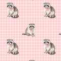 Racoon on Pink Gingham 100% Cotton Fabric - Continuous Cuts - By Drewie Pie Fabrics