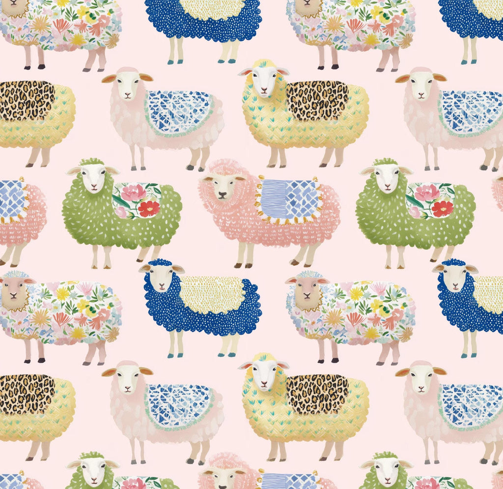 Watercolor Sheep Cotton fabric- Continuous cuts- 100% Cotton-