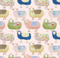 Watercolor Sheep Cotton fabric- Continuous cuts- 100% Cotton-