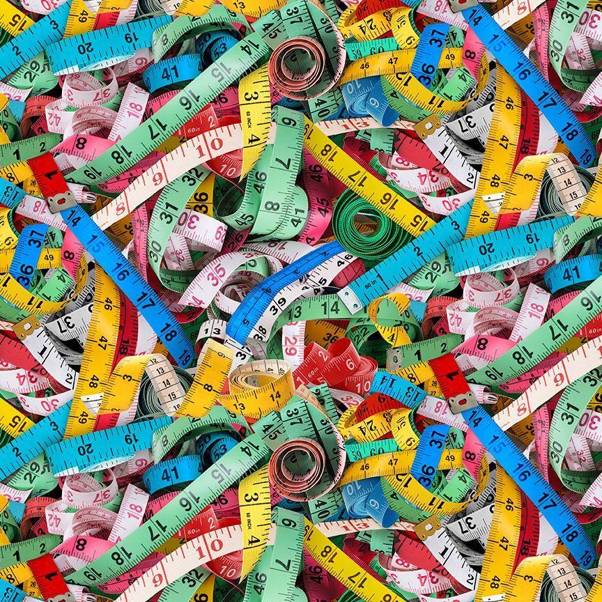 Packed Measuring Tapes Sewing Room Cotton Fabric- 100% Cotton Timeless Treasures SEW-CD4323