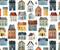 Watercolor Village Cotton fabric 100% Cotton - Drewie Pie Fabrics