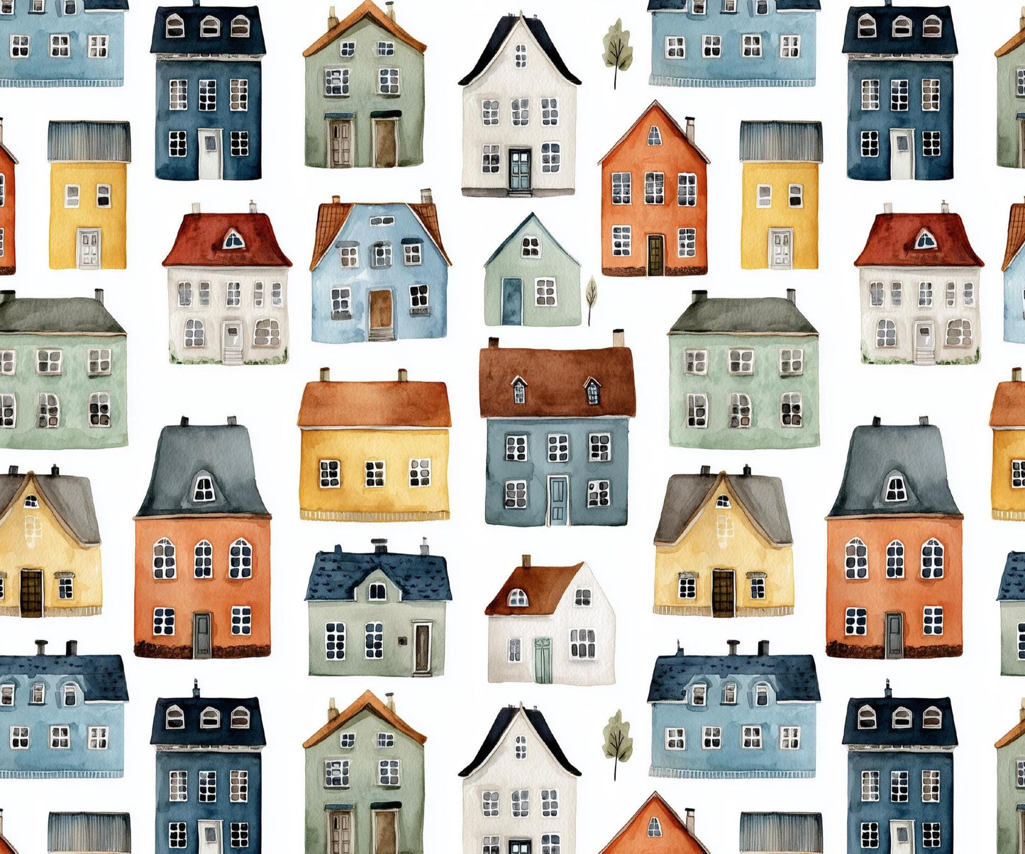 Watercolor Village Cotton fabric 100% Cotton - Drewie Pie Fabrics