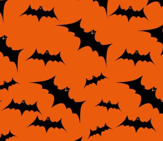 Bats on Orange Halloween 100% Cotton Fabric - Drewie Pie Fabrics
