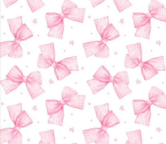 Pretty Pink Bows on White Cotton Material - 100% Cotton Fabric- continuous cuts -DA-CUP151