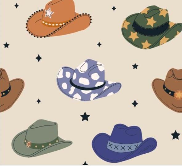 Cowboy Tossed Hats Cotton Fabric- 100% Cotton - Fabric- continuous cuts