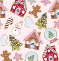 Pink Christmas Gingerbread Cookies Cotton fabric - Christmas - holiday- continuous cuts