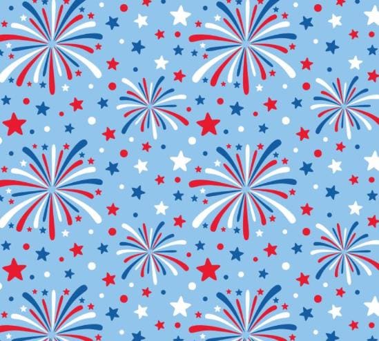 Patriotic Fireworks on Light Blue Cotton fabric - 100% Cotton - continuous cuts - Drewie Pie Fabrics