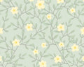 Yellow Floral on Pale Green Cotton Fabric- 100% Cotton Continuous Cuts - Drewie Pie Fabrics