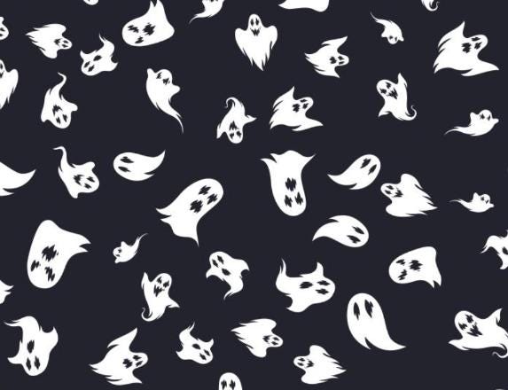 Tossed Ghosts on Black Halloween 100% Cotton Fabric - Drewie Pie Fabrics
