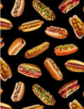 Hot Dogs Cotton Fabric- Continuous cuts - 100% Cotton -
