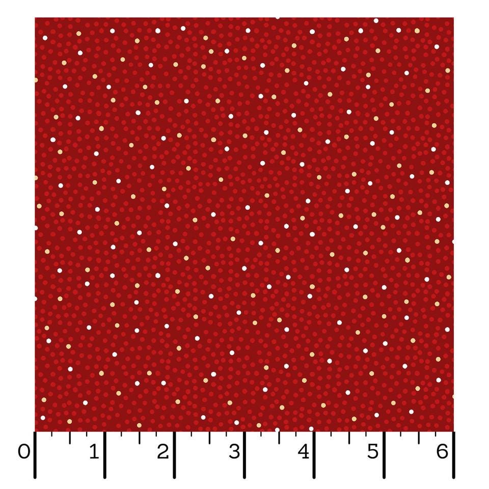 Red Dots Cotton fabric- Metallic Accent - Merry Mix- continuous cuts - cotton fabric- fast shipping! MASM1118-R