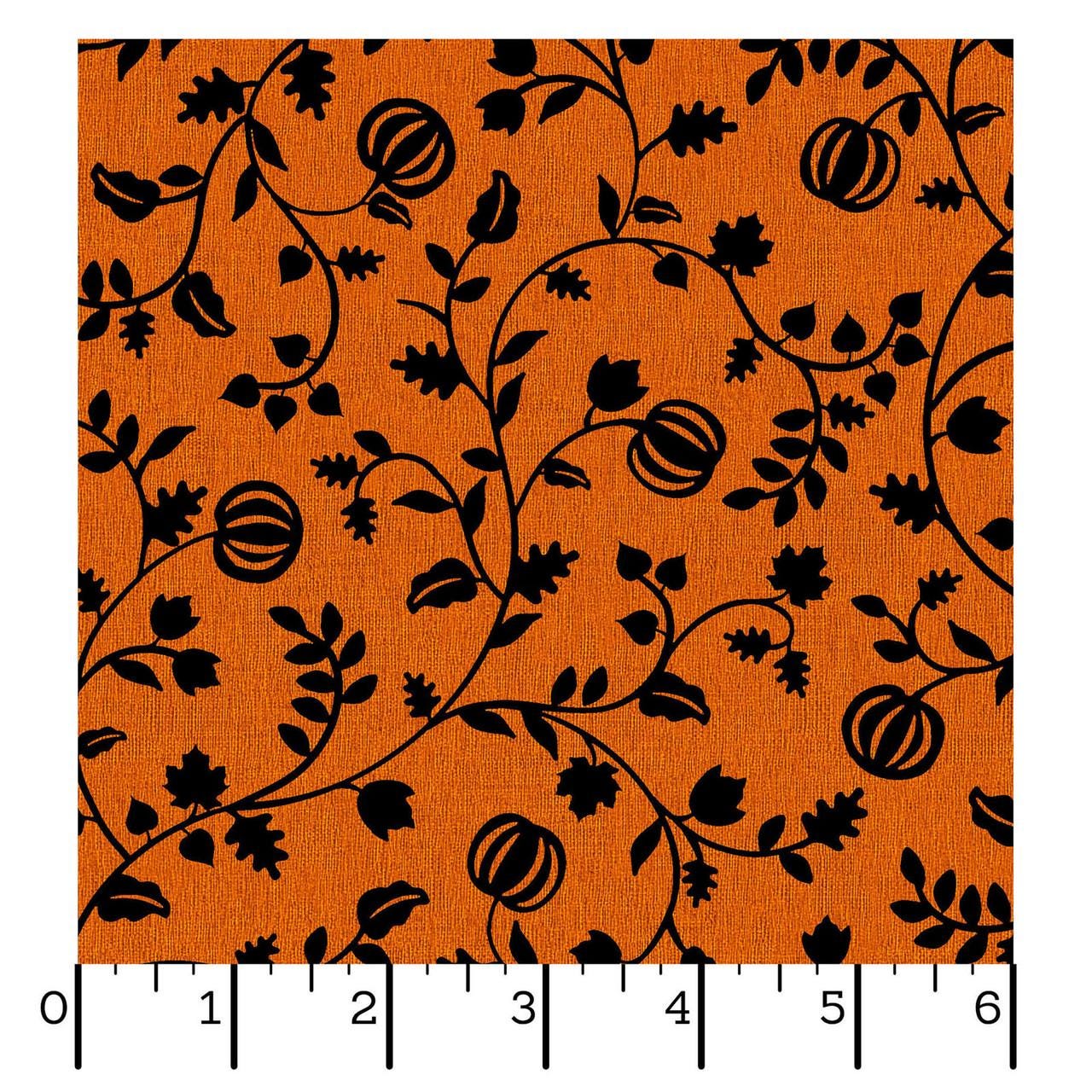 Black Pumpkin Vines Orange Halloween Fabric - 100% Cotton - Continuous cuts Pumpkin Grove Pumpkin Vines - Orange MAS11184-OJ