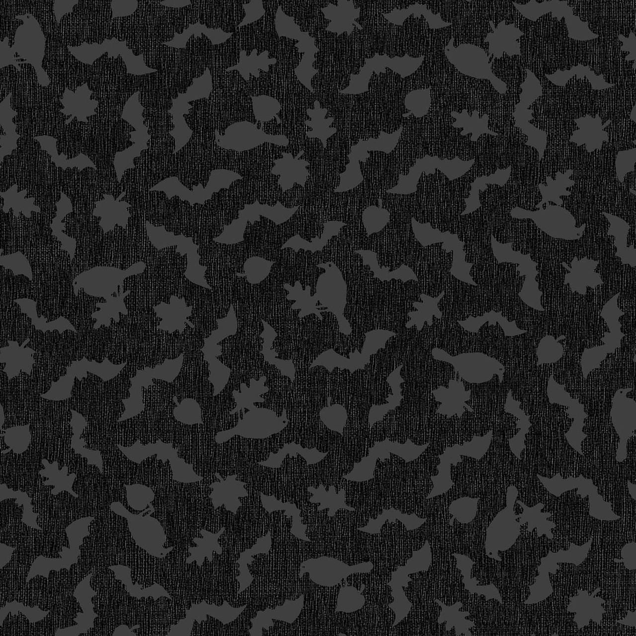 Bats and Crows on Black Halloween Fabric - 100% Cotton - Continuous cuts Pumpkin Grove Bats And Crows - Black MAS11185-J