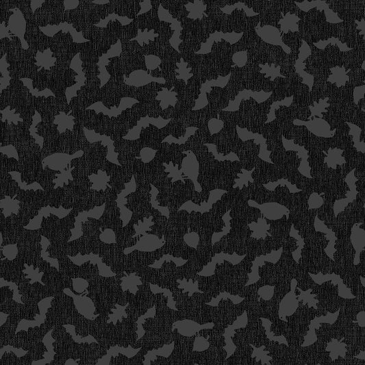 Bats and Crows on Black Halloween Fabric - 100% Cotton - Continuous cuts Pumpkin Grove Bats And Crows - Black MAS11185-J