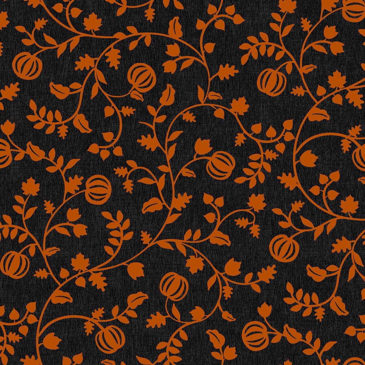 Orange Pumpkin Vines Black Halloween Fabric - 100% Cotton - Continuous cuts Pumpkin Grove Pumpkin Vines - Orange MAS11184-JO