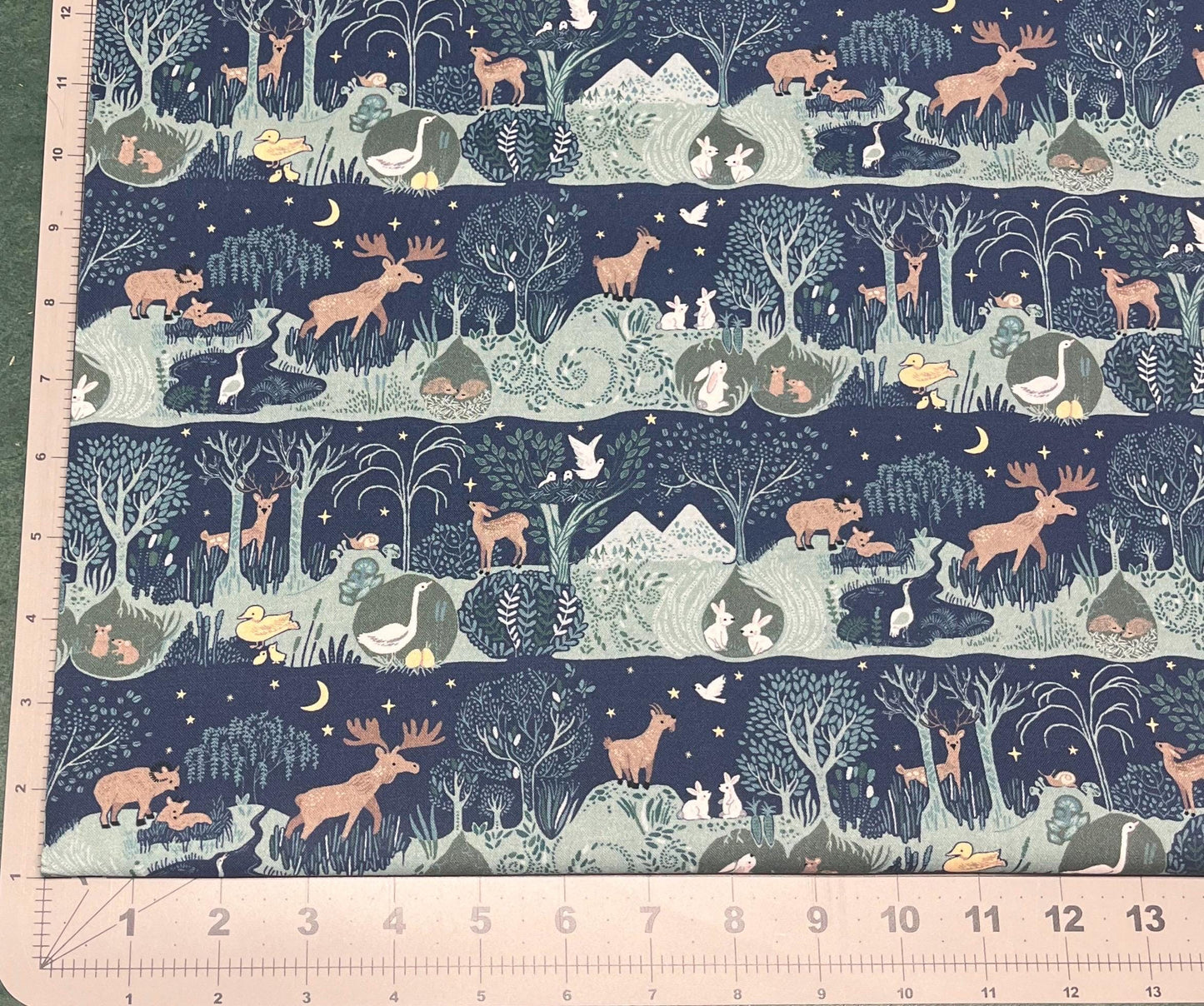 Forest Fable Dear Stella -D3153 Patriot Woodland Cotton fabric- - 100% Cotton - Continuous cuts- Elk Moose Bunny Bird Mouse Ducklings