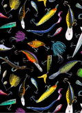 Tight Lines Black Fishing lures cotton fabric, continuous cuts- fast shipping!