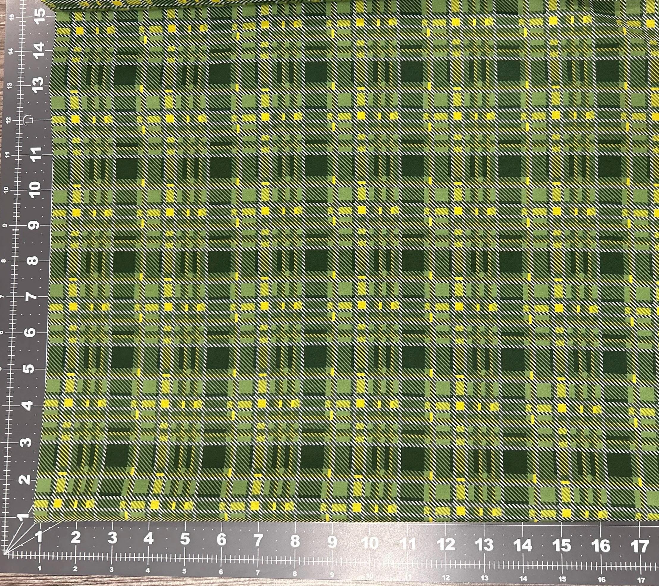 St Patrick's Day Plaid Cotton Fabric- green cotton fabric- Drewie Pie Fabrics - 100% Cotton - continuous cuts