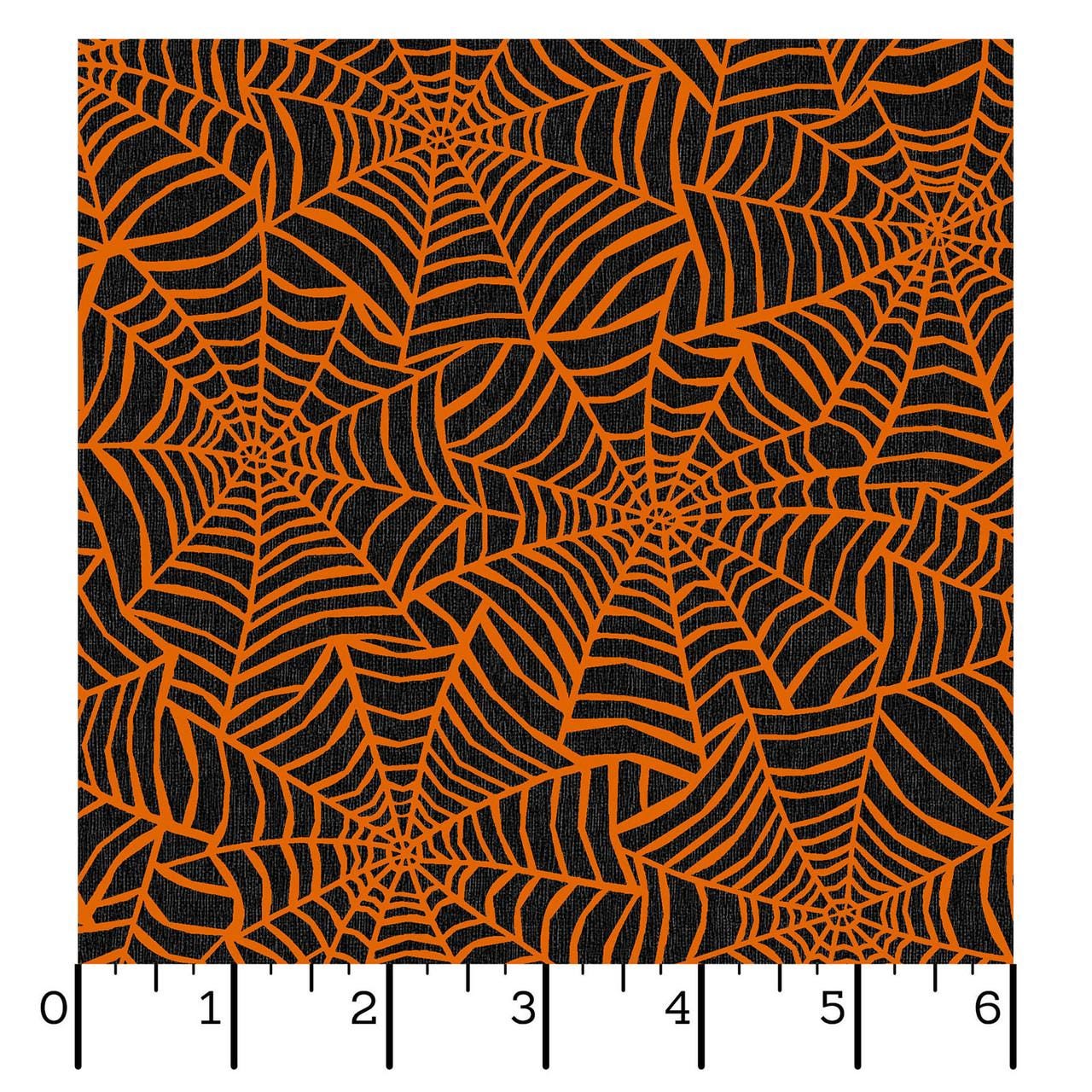 Spiderwebs on Orange Halloween Fabric - 100% Cotton - Continuous cuts  Pumpkin Grove Spider Webs - Black/Orange MAS11183-JO