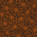 Spiderwebs Orange on Black Halloween Fabric - 100% Cotton - Continuous cuts Pumpkin Grove Spider Webs - Black/Orange MAS11183-JO