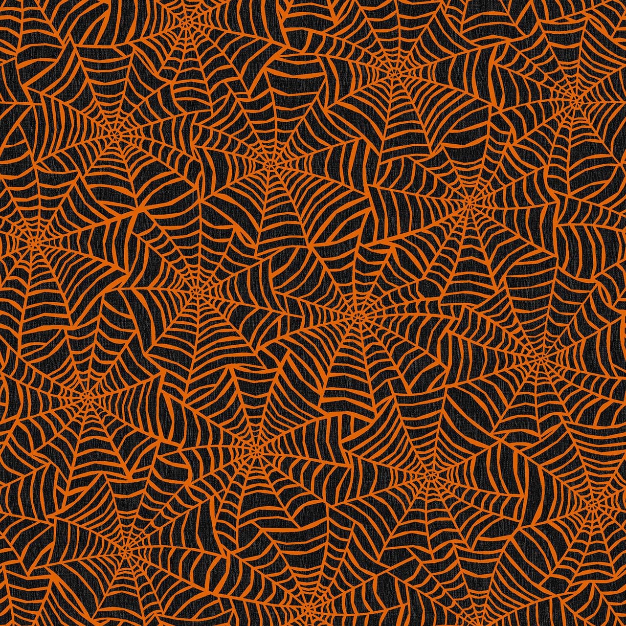 Spiderwebs on Orange Halloween Fabric - 100% Cotton - Continuous cuts  Pumpkin Grove Spider Webs - Black/Orange MAS11183-JO