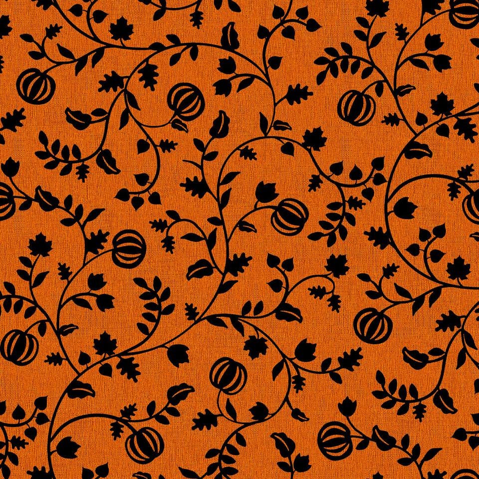 Black Pumpkin Vines Orange Halloween Fabric - 100% Cotton - Continuous cuts Pumpkin Grove Pumpkin Vines - Orange MAS11184-OJ