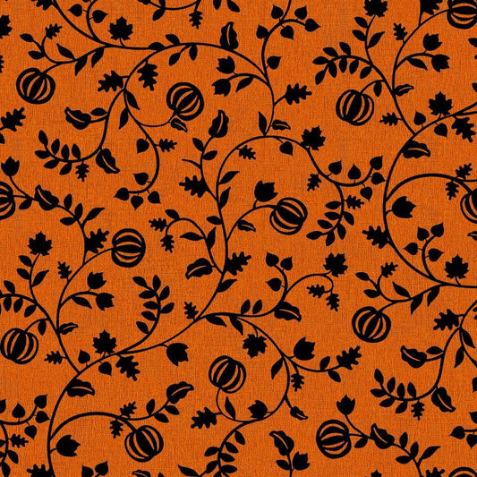 Black Pumpkin Vines Orange Halloween Fabric - 100% Cotton - Continuous cuts Pumpkin Grove Pumpkin Vines - Orange MAS11184-OJ