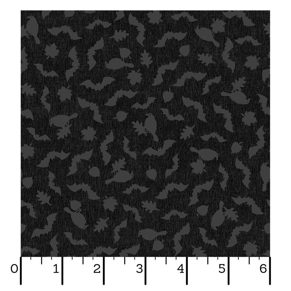 Bats and Crows on Black Halloween Fabric - 100% Cotton - Continuous cuts Pumpkin Grove Bats And Crows - Black MAS11185-J
