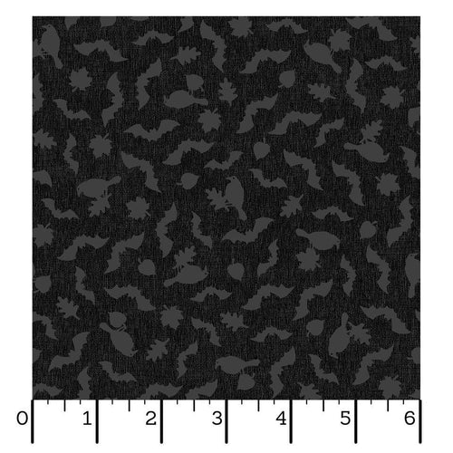 Bats and Crows on Black Halloween Fabric - 100% Cotton - Continuous cuts Pumpkin Grove Bats And Crows - Black MAS11185-J