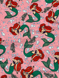 Vintage Ariel The Little Mermaid Fabric- Jersey Knit material - continuous cuts - Glitter Accent Licensed Fabric