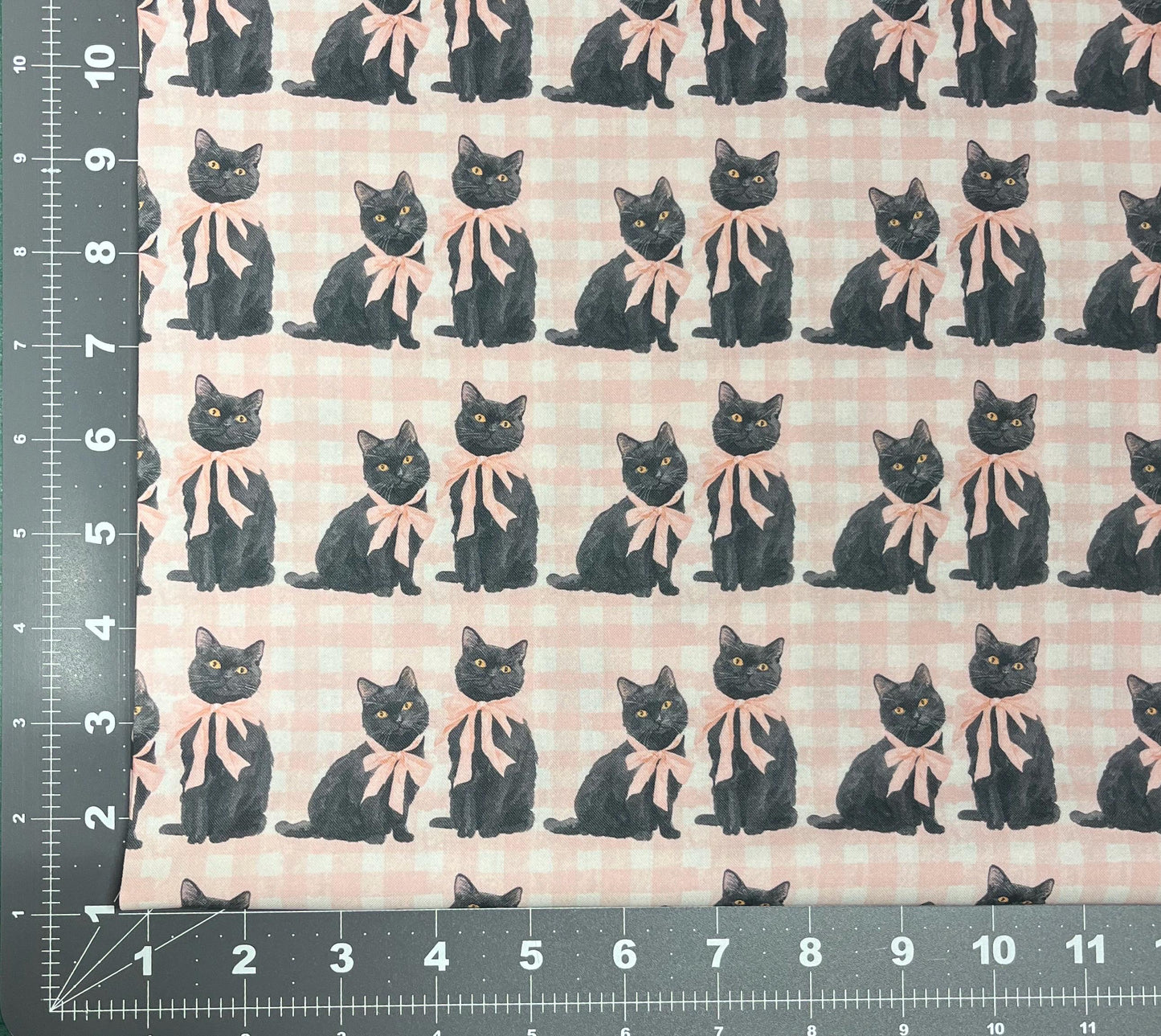 Black Cats on Pink Gingham 100% Cotton Fabric - Continuous Cuts - By Drewie Pie Fabrics