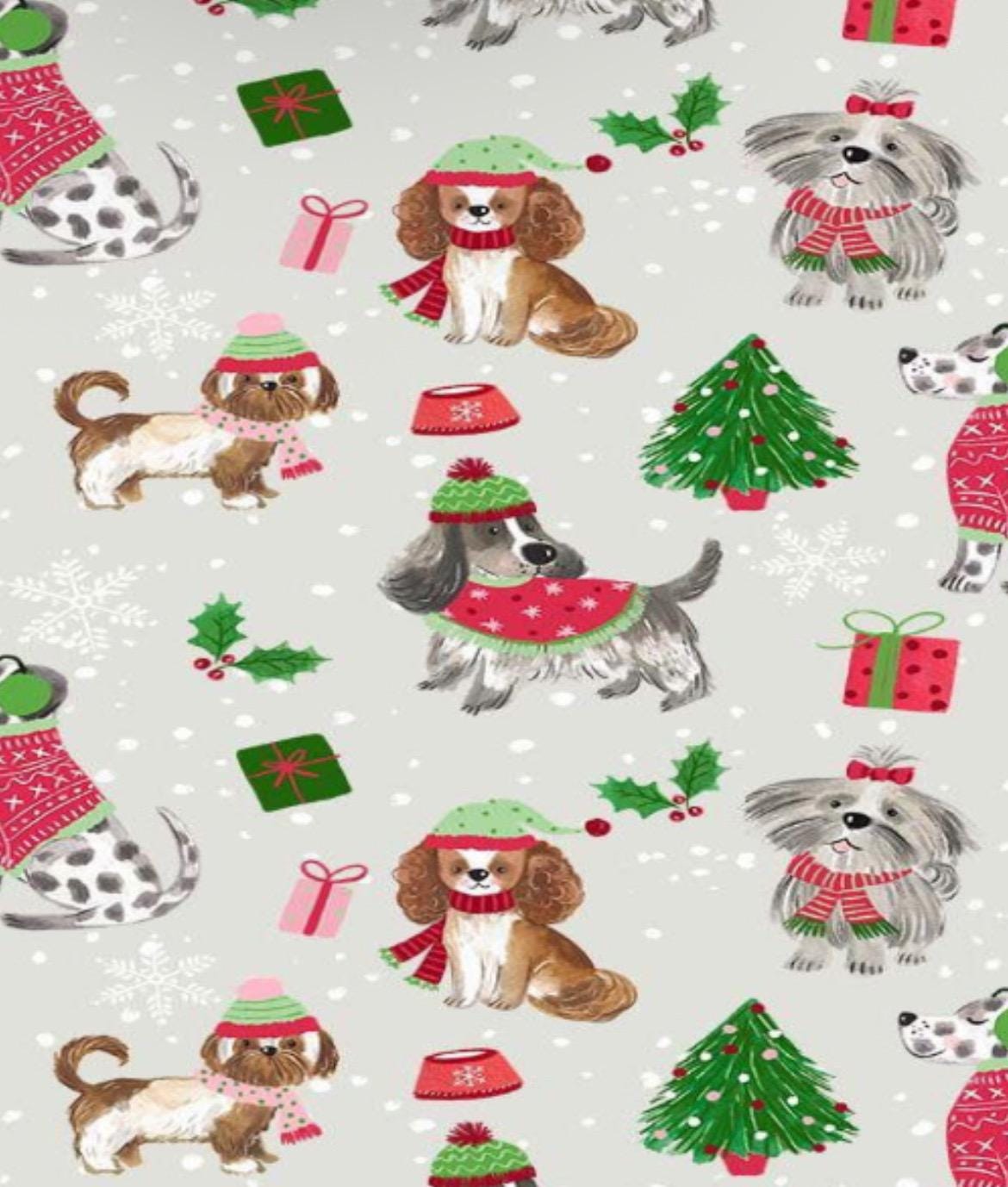 Christmas Dogs Fabric 100% Cotton Continuous cuts - CD4073