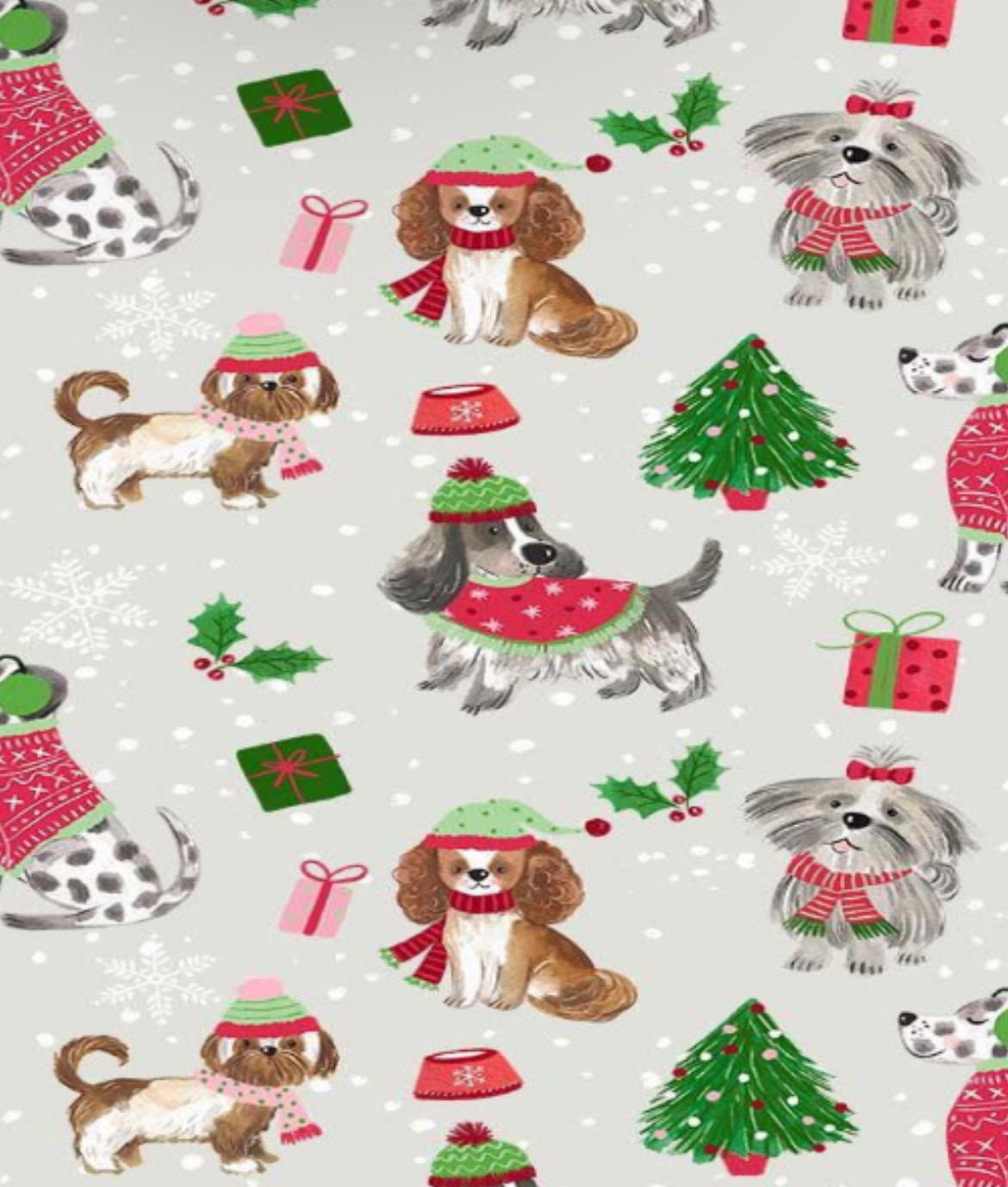 Christmas Dogs Fabric 100% Cotton Continuous cuts - CD4073