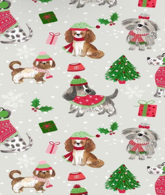 Christmas Dogs Fabric 100% Cotton Continuous cuts - CD4073
