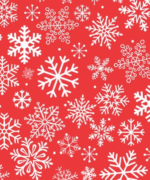 White Snowflakes on Red Christmas Cotton fabric- 100% Cotton - Continuous Cuts Drewie Pie Fabrics - Christmas Cakes