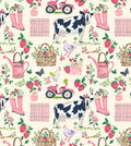 Watercolor Farm Cow Rainboots Cotton fabric- Continuous cuts- 100% Cotton-