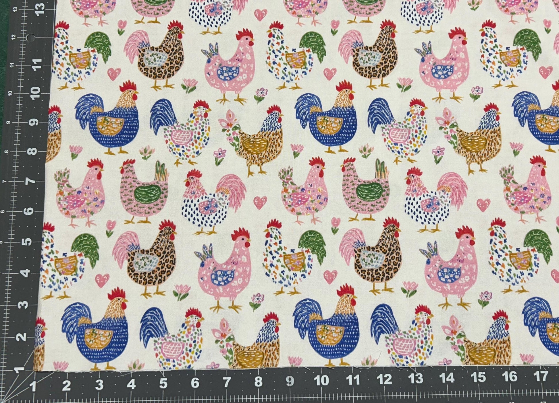 Watercolor Chickens Cotton fabric- Continuous cuts- 100% Cotton- Drewie Pie Fabrics