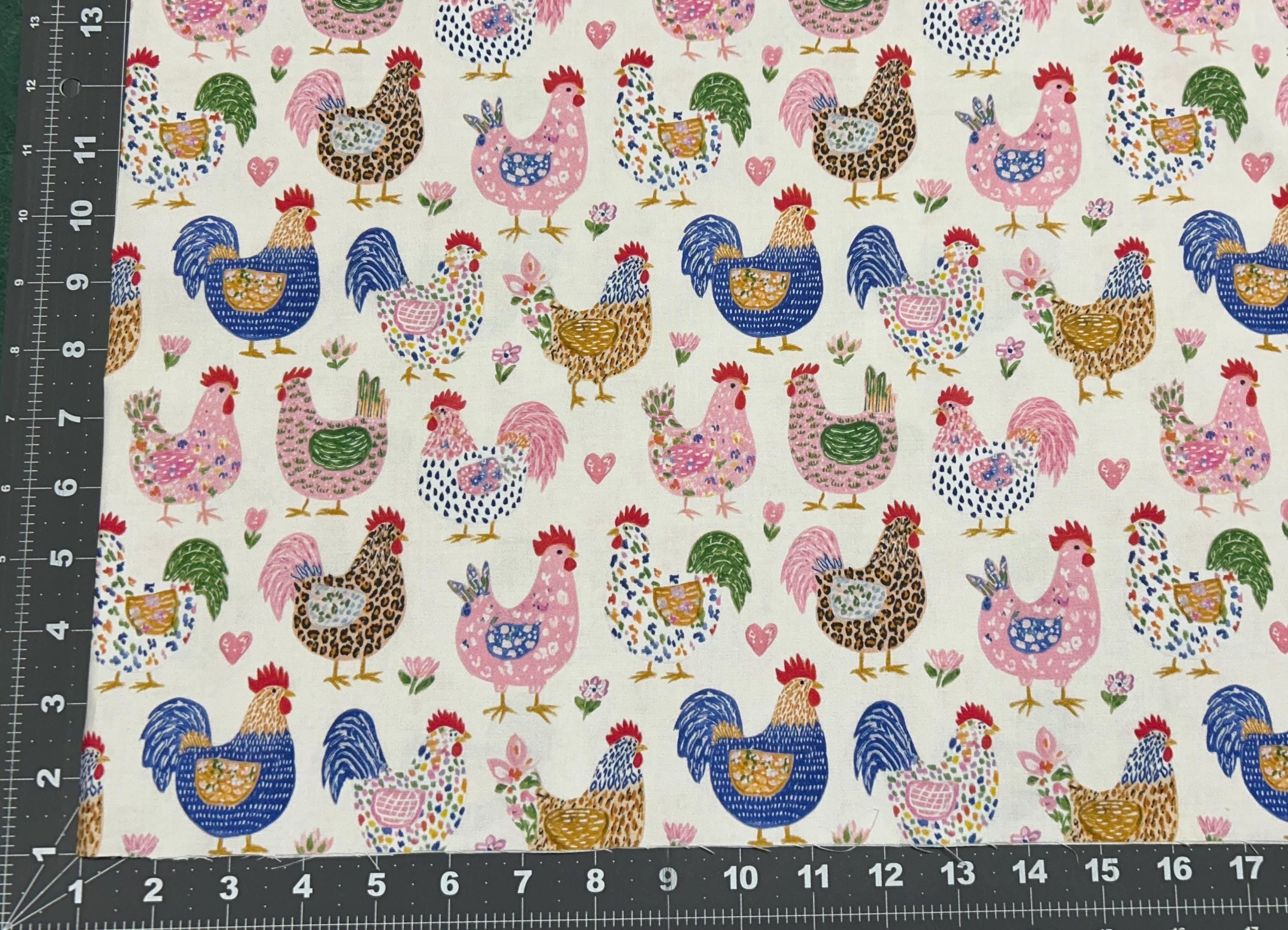 Watercolor Chickens Cotton fabric- Continuous cuts- 100% Cotton- Drewie Pie Fabrics