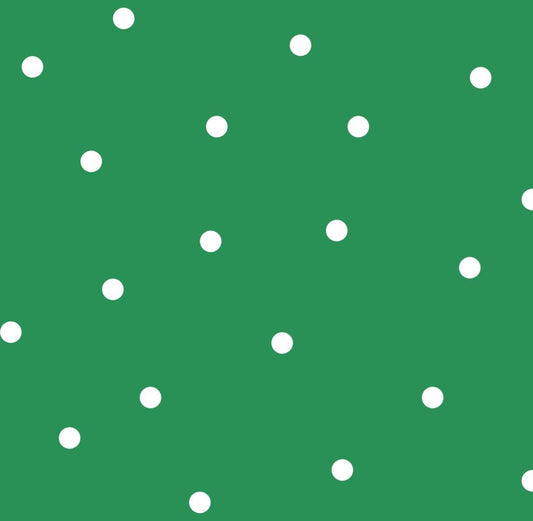 Dotted Fabric - White dots on Green - 100% Cotton -Drewie Pie Fabrics - Blender Christmas Cakes Coordinate