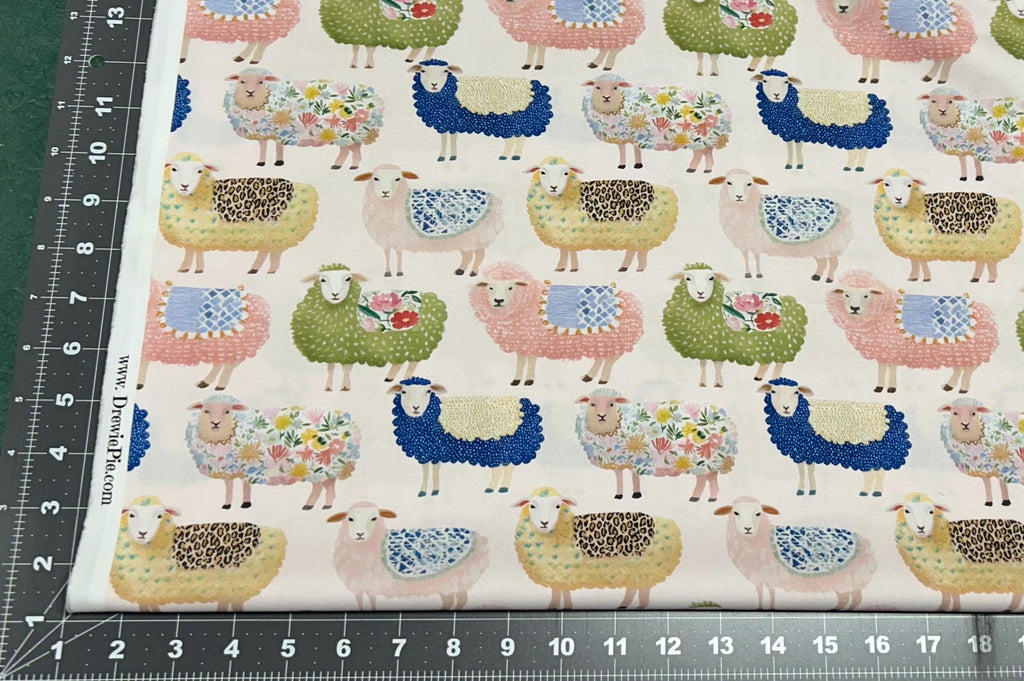 Watercolor Sheep Cotton fabric- Continuous cuts- 100% Cotton-