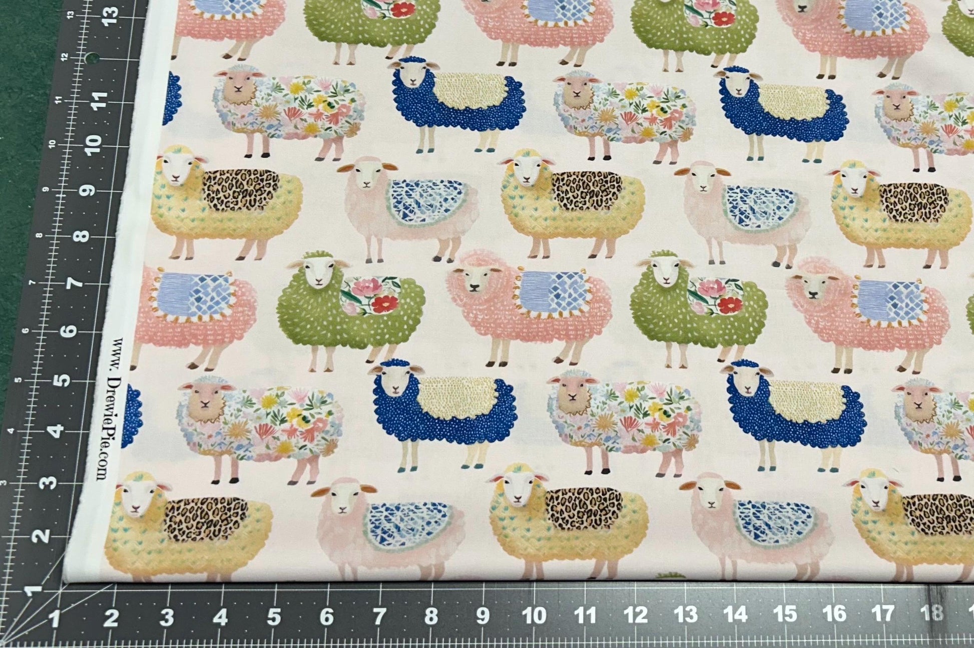 Watercolor Sheep Cotton fabric- Continuous cuts- 100% Cotton-