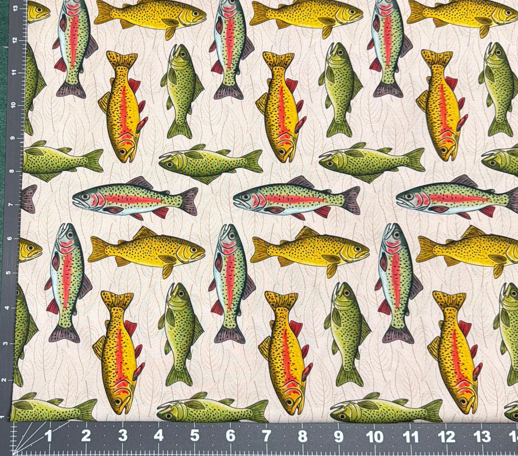 Outdoor Fish cotton fabric Continuous cuts- Drewie Pie Fabrics