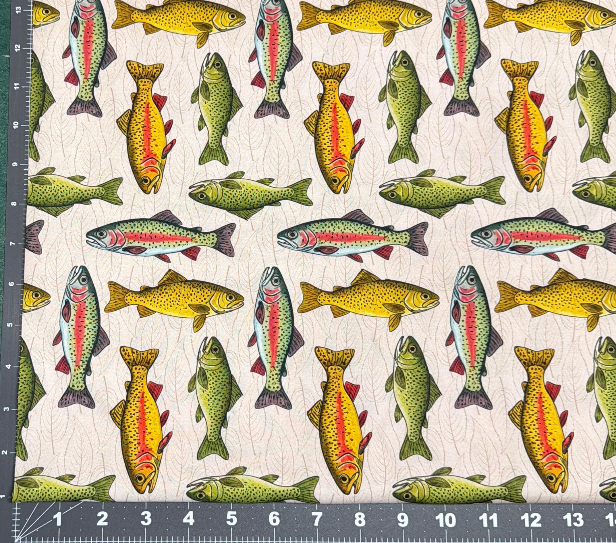 Outdoor Fish cotton fabric Continuous cuts- Drewie Pie Fabrics