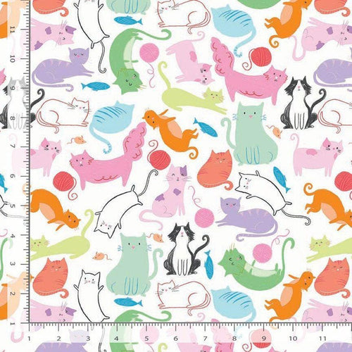 Caturday 100% Cotton- Continuous Cuts - Timeless treasures TT-AT CD4385 White - Caturday