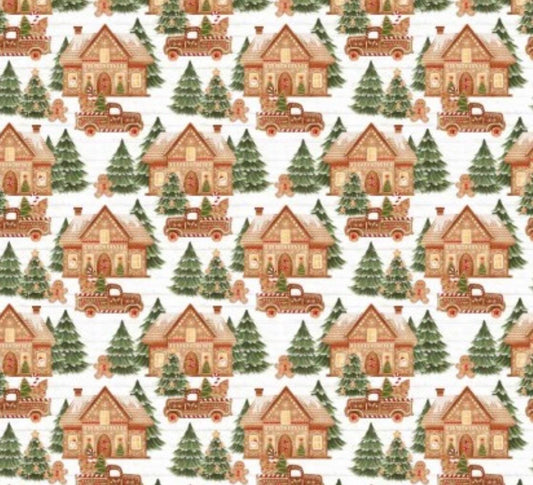 Very Merry Gingerbread 24613 White Jolly Gingerbread Forest 100% Cotton fabric - Continuous Cuts