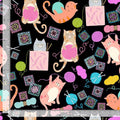 Knitting Kittens 100% Cotton- Continuous Cuts - Timeless treasures TT-AT CD4384 Black -