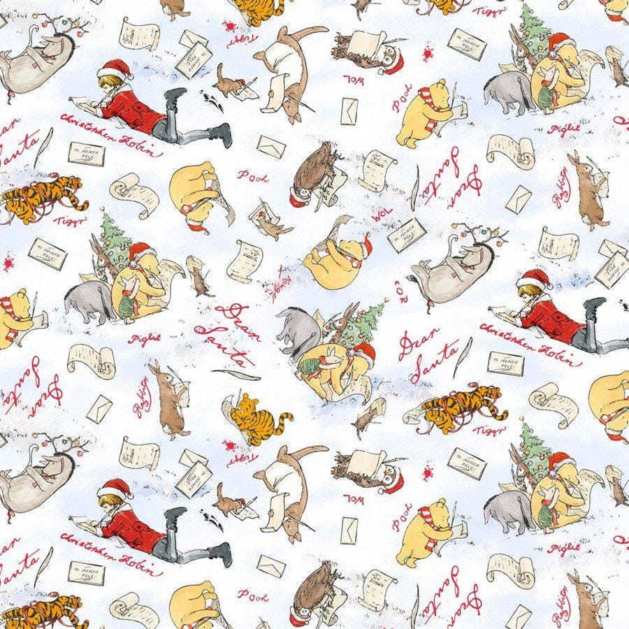Christmas Winnie the Pooh Bear Dear Santa Fabric 100% Cotton - Licensed Fabric Christmas at Pooh Corner